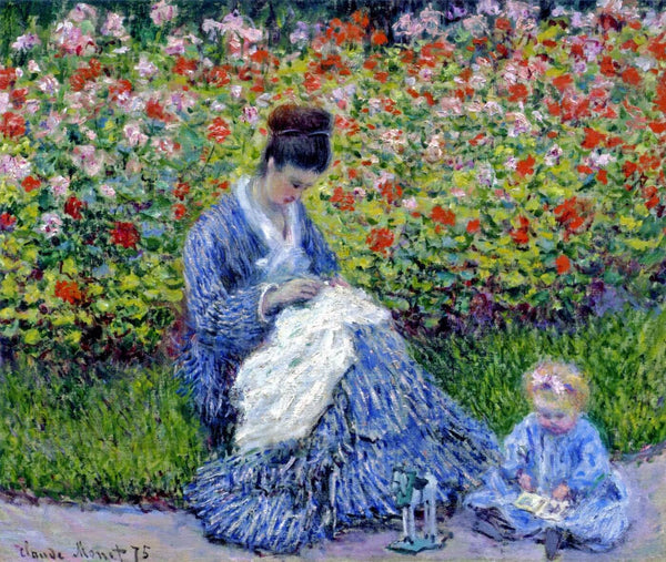 Camille Monet and a Child in the Artist's Garden in Argenteuil - Art Prints