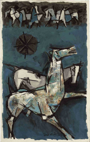 White Horse - Canvas Prints by M F Husain