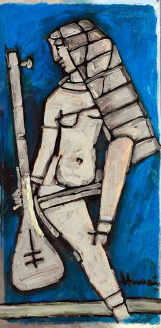 Lady With Veena by M F Husain