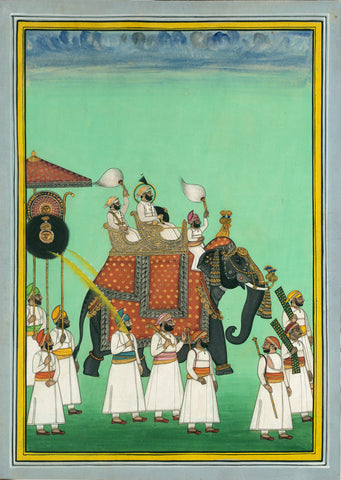 Indian Miniature Art - Rajasthani Paintings - Maharana Sarup Singh Of Mewar Riding by Tallenge Store