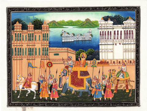 Indian Miniature Art - Rajasthani Paintings - Royal Companions And Warriors by Tallenge Store