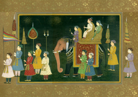 Indian Miniature Art - Rajasthani Paintings - The Wedding Procession Of A Mughal Prince by Tallenge Store