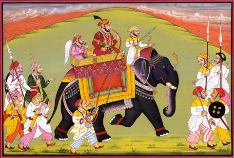Indian Miniature Art - Rajasthani Paintings - Mughal Wedding Procession by Tallenge Store