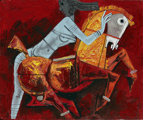 Horse In Red - Maqbool Fida Husain – Painting - Art Prints