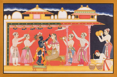 Old Miniature Painting - Lord Krishna by Tallenge Store