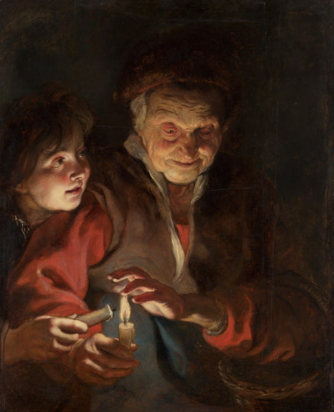 Old Woman And Boy With Candles - Large Art Prints