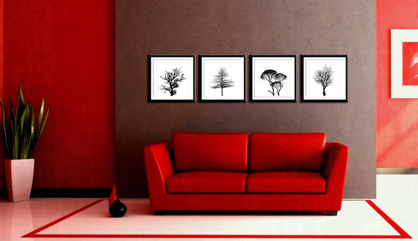 Trees In Silhouette - Silhouettes - Set Of 4 Framed Digital Print With Matte And Glass (24 x 24 inches) each