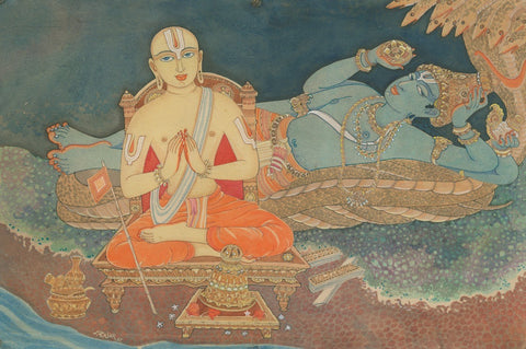 Indian Miniature Paintings - Ramanuja the Vaishnava saint - Large Art Prints by Kritanta Vala
