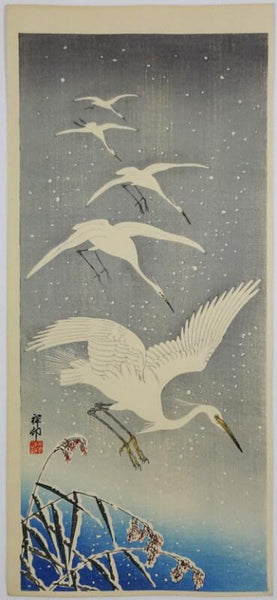 White Birds In Snow - Large Art Prints
