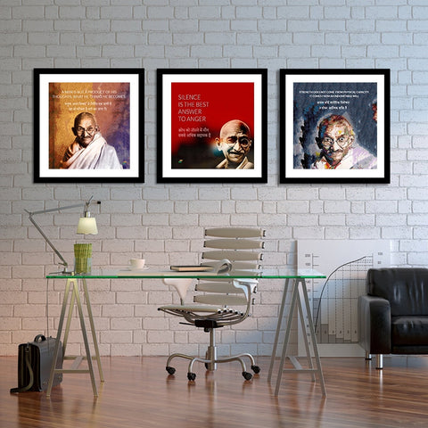 Set of 3 Mahatma Gandhi Quotes In Hindi With Colored Background by Sina Irani