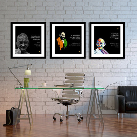 Set of 3 Mahatma Gandhi Quotes In Hindi With Black Background by Sina Irani