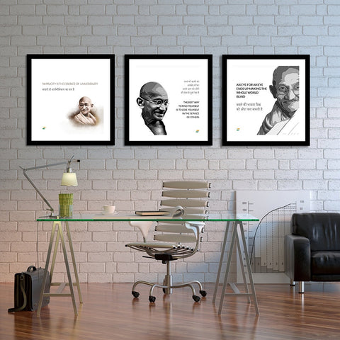Set of 3 Mahatma Gandhi Quotes In Hindi With White Background by Sina Irani
