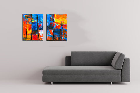 Stacked - Abstract Expressionism Painting - Set Of 2 Canvas Panels - (28 x 37 inches) by Nike