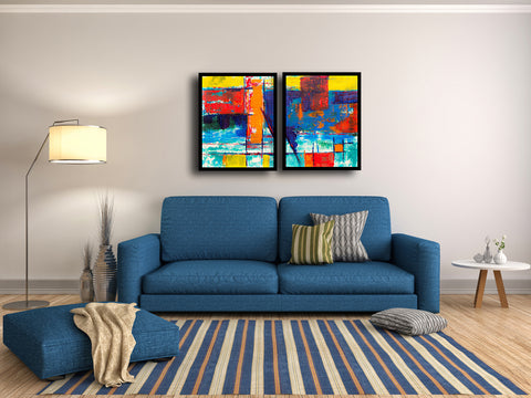 Abstract Expressionism - Contemporary Diptych Painting - 2 Framed Canvas (18 x 24 inches) each