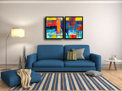Abstract Expressionism - Contemporary Diptych Painting - 2 Framed Canvas (18 x 24 inches) each by Henry