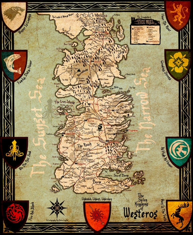 Art From Game of Thrones - Seven Kingdoms Of Westeros Map - Canvas Prints