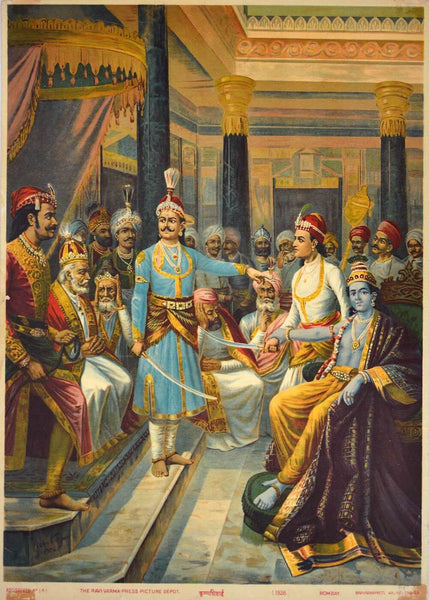Raja Ravi Varma - Krishna Shishtai - Sri Krishna In His Role As Envoy of Pandavas to the Kaurava Court- 1928 - Oleograph Print - Framed Prints