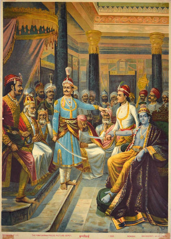 Raja Ravi Varma - Krishna Shishtai - Sri Krishna In His Role As Envoy of Pandavas to the Kaurava Court- 1928 - Oleograph Print - Framed Prints