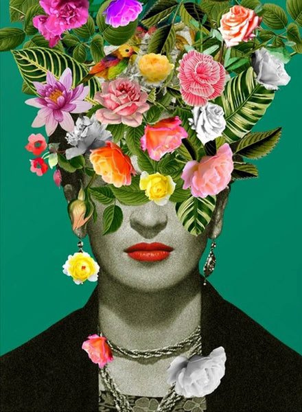Frida Kahlo Floral Portrait - Pop Art - Art Prints
