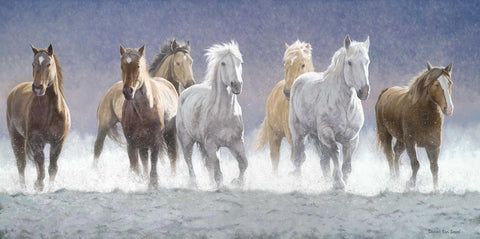 Horses Running Through The Waters - Oil Painting - Framed Prints