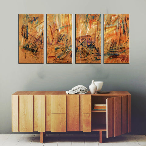 Autumn Forest - Modern Abstract Painting - Set Of 4 Panels (18 x 36 inches) Final Size by Henry