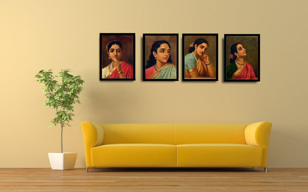 Set Of 4 Raja Ravi Varma Portrait Paintings - Premium Quality Framed Canvas (18 x 24 inches)