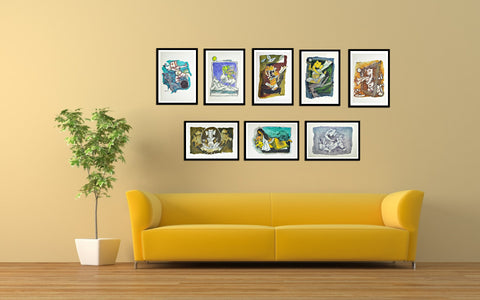 Set Of 8 Ashtavinayaka - Premium Quality Framed Digital Print (12 x 17 inches) by M F Husain