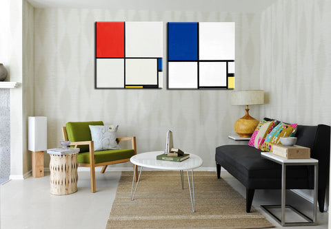 Piet Mondrian - Composition Red and Blue - Set of 2 Gallery Wraps - ( 24 x 24 inches)each by Piet Mondrian