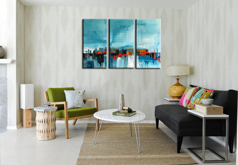 On The Waterfront - Modern Abstract Painting - Set Of 3 Panels (18 x 36 inches) Each Size by Henry