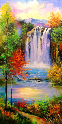 Mountain Waterfall Painting - Large Art Prints by Janet Simmons