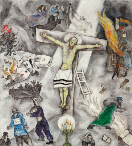 White Crucifixion (Crucifixion Blanche) - Marc Chagall Large Framed Print Framed With Mat • 33x36 inches (On Sale 40% OFF)) by Marc Chagall